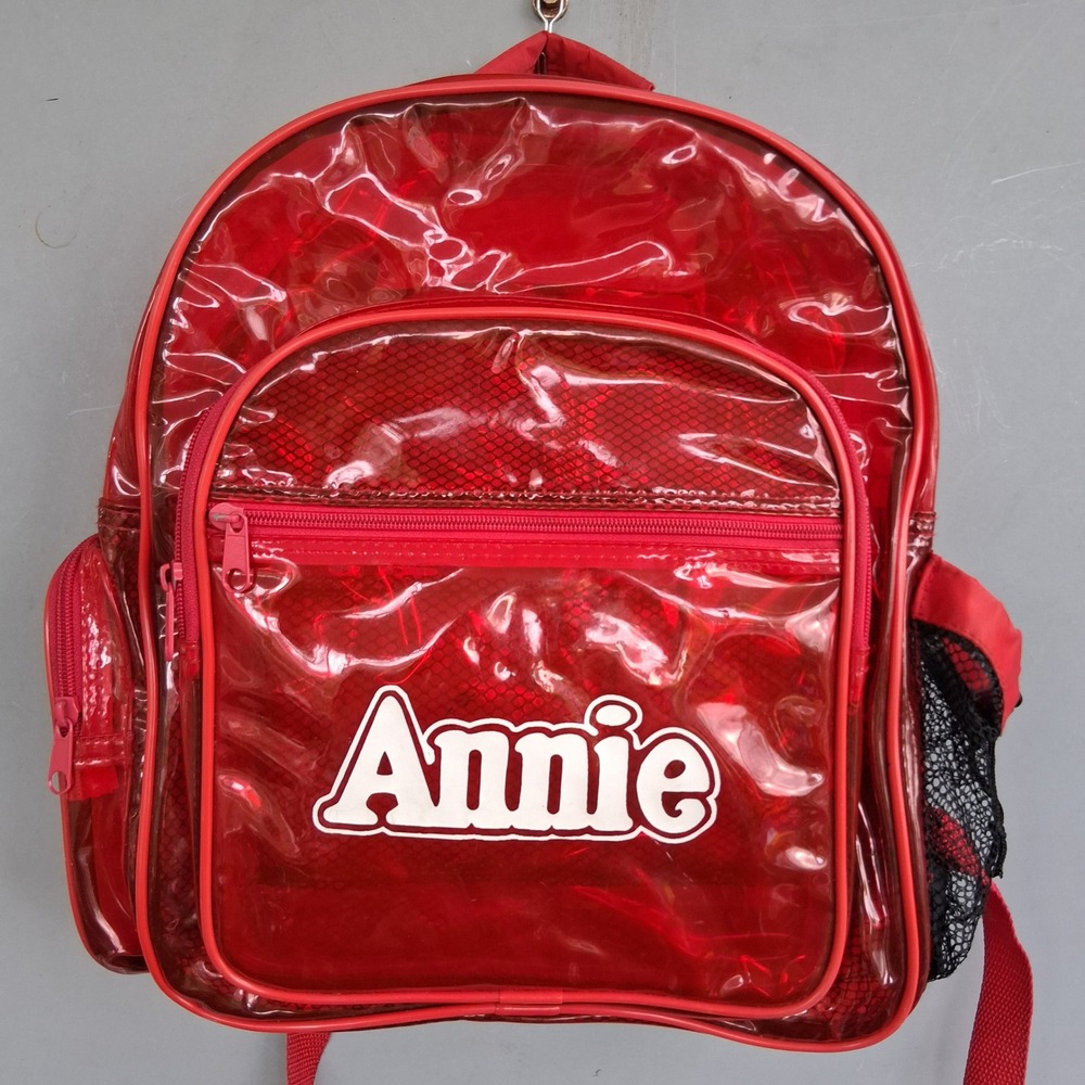 Vtg Annie Musical Clear Red PVC Backpack Broadway Theatre Kidcore Bag RARE HTF
